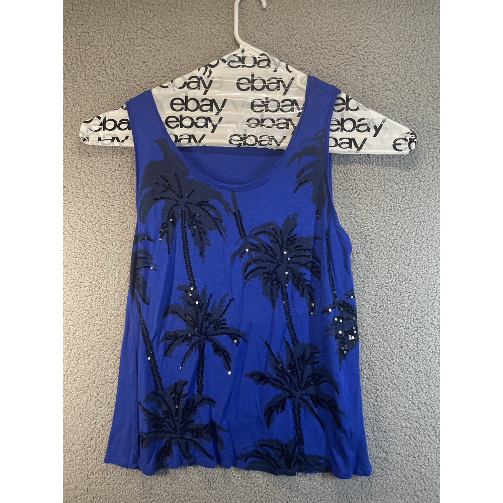 Apt 9 Top Womens Large Shirt Sleeveless Tank Blouse BluePrint Work